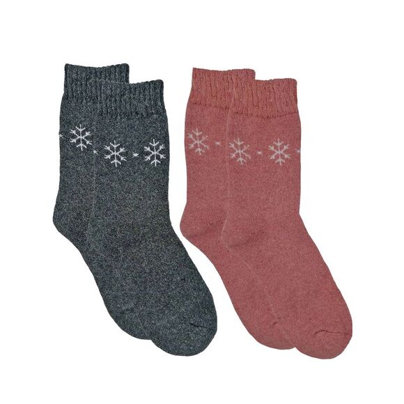 Gray & Pink Womens Simple Snowflake Print 2-Pack Lambs Wool Socks - Picture 1 of 5
